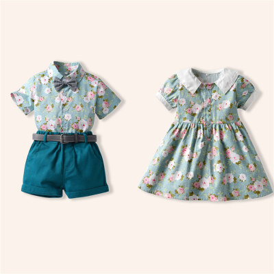 Brothers Sisters Clothing Floral Print Short Sleeve Dress & Blouse and Shorts