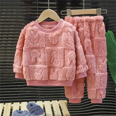 2-piece Toddler Girl Solid Color Long Sleeve Plush Top & Matching Pants