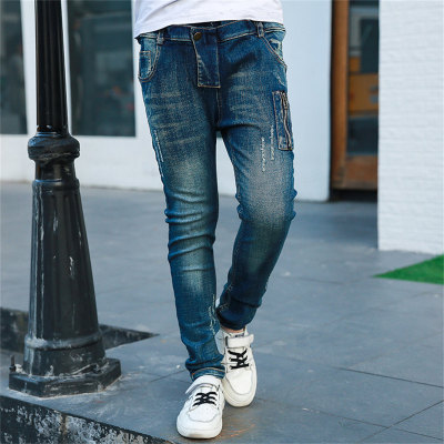 Kid Boy Solid Color Ripped Elasticized Denim Jeans