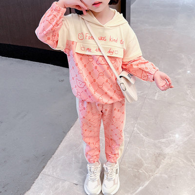 2-piece Kid Girl Color-block Patchwork Animal Printed Sweatshirt & Pants