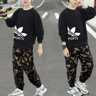 2-piece Kid Boy Fashion Letter Printed Sweatshirt & Camouflage Pants