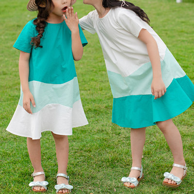 Color Stitching Round Collar Dress for Sister and Me