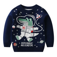 Toddler Boy Letter and Dinosaur Pattern Sweater  Navy Blue