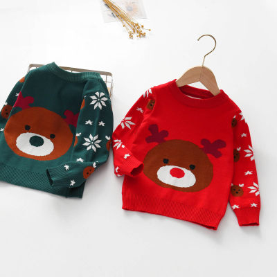 Pull tricoté à motif de cerf de dessin animé de Noël pour tout-petit garçon