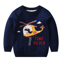 Toddler Boy  Aeroplane Jacquard Crew-neck Knit Sweater  Navy Blue