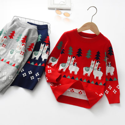 Pull en tricot imprimé d'alpaga de dessin animé de Noël pour tout-petit garçon