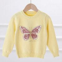 Toddler Girl Sequin Butterfly Embroidered Knit Sweater  Yellow
