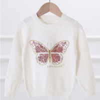 Toddler Girl Sequin Butterfly Embroidered Knit Sweater  White