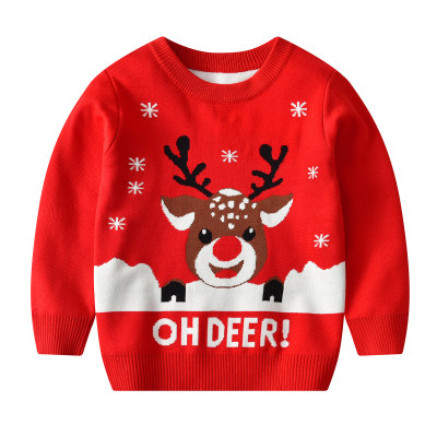 Toddler Boy Christmas Cartoon Deer Knitted Jacquard Sweater