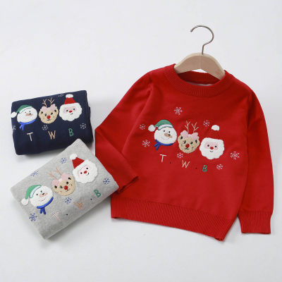 Pull tricoté en jacquard double motif dessin animé de Noël pour tout-petit garçon