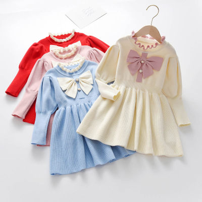 Toddler Girl Solid Color Modal Bowknot Decor Button Front Gigot Sleeve Dress