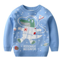 Toddler Boy Letter and Dinosaur Pattern Sweater  Sky Blue