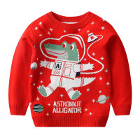 Toddler Boy Letter and Dinosaur Pattern Sweater  Red
