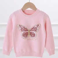 Toddler Girl Sequin Butterfly Embroidered Knit Sweater  Pink