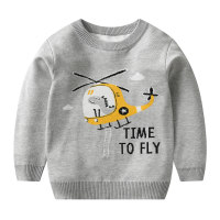 Toddler Boy  Aeroplane Jacquard Crew-neck Knit Sweater  Light Gray