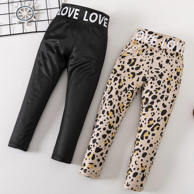 2-piece Toddler Girl Solid Color Letter Printed Close-fitting Pants & Lepard Print Letter Printed Close-fitting Pants
