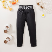 2-piece Toddler Girl Solid Color Letter Printed Close-fitting Pants & Lepard Print Letter Printed Close-fitting Pants  Black