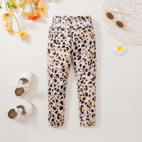 2-piece Toddler Girl Solid Color Letter Printed Close-fitting Pants & Lepard Print Letter Printed Close-fitting Pants  Pink