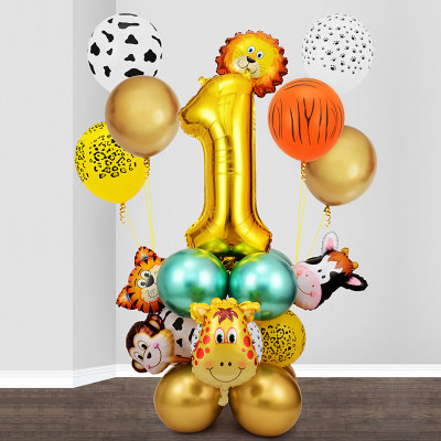 Conjunto de fiesta de animales del bosque, globo, combinación Digital, columna de globo, arreglo de cumpleaños, decoración