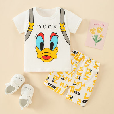 Conjuntos de pijama con pantalones cortos y top con bloques de color y cuello redondo de dibujos animados para niños pequeños