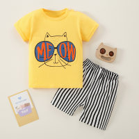 Toddler Boy Cartoon Color-block Top & Shorts Pajamas  Yellow