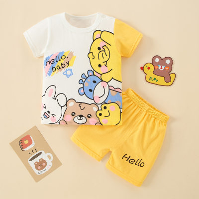 Toddler Girls Cute Cartoon Letter Printed T-shirt & Shorts Pajamas