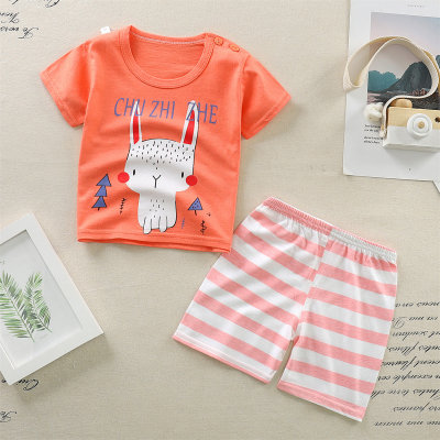 Toddler Girls Animal Stripes Top & Shorts Pajamas Sets