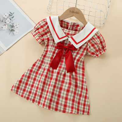 Toddler Girls Lapel Plaid Color-block Dress