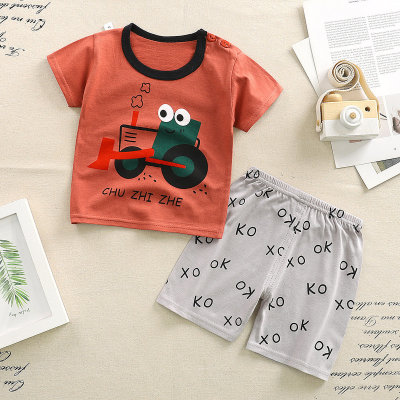 Toddler Boy Cotton Animal Letter Color-block Top & Shorts Pajamas Sets