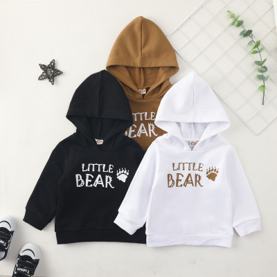 Toddler Boy Solid Color Letter and Bear Paw Printed Hoodie