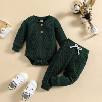 Baby  Baseball collar Daily Thick Solid Romper suit  Green
