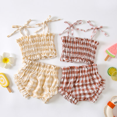 Baby Girl Plaid Sling Top And Plaid Ultra Shorts