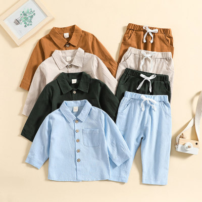 Baby Solid Shirt collar Long-sleeve Trousers 2 Pieces Shirt suit