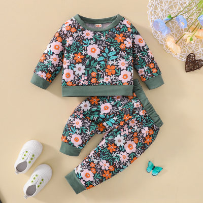 Baby Daily Round neck Print Floral Long-sleeve weater set