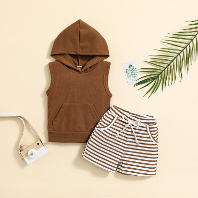 Baby Boy Solid Colour Hooded And Stripes Short