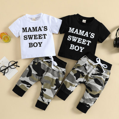 Baby Boy Short-sleeve Letter Top And Camouflage Pants