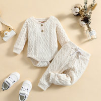 Baby  Baseball collar Daily Thick Solid Romper suit  Beige