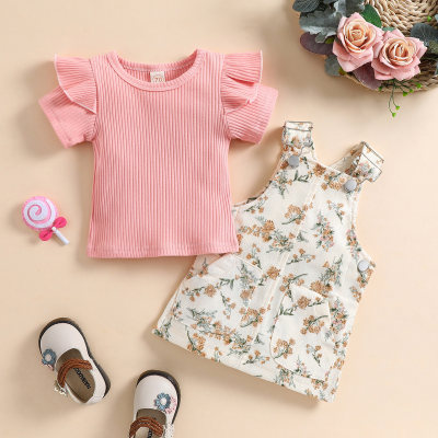 Vestido lindo de manga comprida e macacão floral para bebê menina