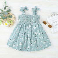 Baby Girl Pure Cotton Allover Floral Printed Bowknot Decor Cami Dress  Green