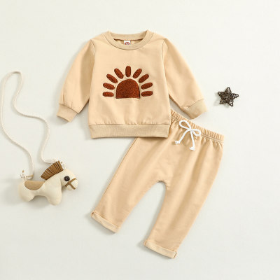 2-piece Baby Girl Sun Embroidered Sweatshirt & Solid Color Pants