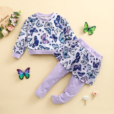 ToddlerMaglione a maniche lunghe a farfalla e gonne per pantaloni 2 in 1