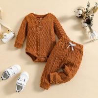 Baby  Baseball collar Daily Thick Solid Romper suit  Brown
