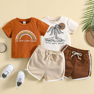Maglietta e pantaloni Hibobi Baby Letter stampati con arcobaleno e albero