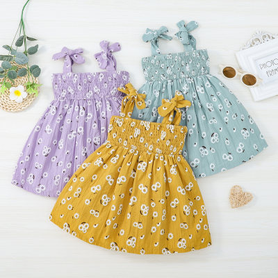 Baby Girl Pure Cotton Allover Floral Printed Bowknot Decor Cami Dress