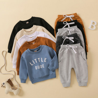 2-piece Baby Boy Letter Printed Sweatshirt & Solid Color Pants