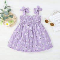 Baby Girl Pure Cotton Allover Floral Printed Bowknot Decor Cami Dress  Purple