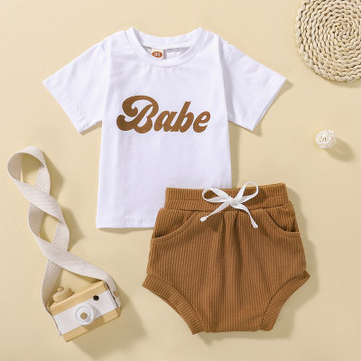 2-piece Baby Girl Letter Printed Short Sleeve T-shirt & Solid Color Panty