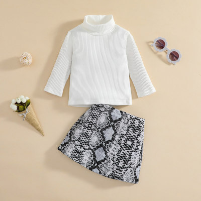 Baby Solid Color  Long-sleeve Top &  Snakeskin Pattern Skirt