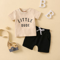 2-piece Baby Boy Letter Printed Short Sleeve T-shirt & Solid Color Shorts  Apricot
