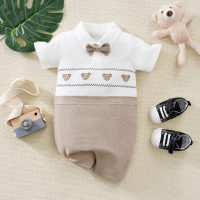 Baby's Color Block Gentleman Style Short Sleeve Romper  White